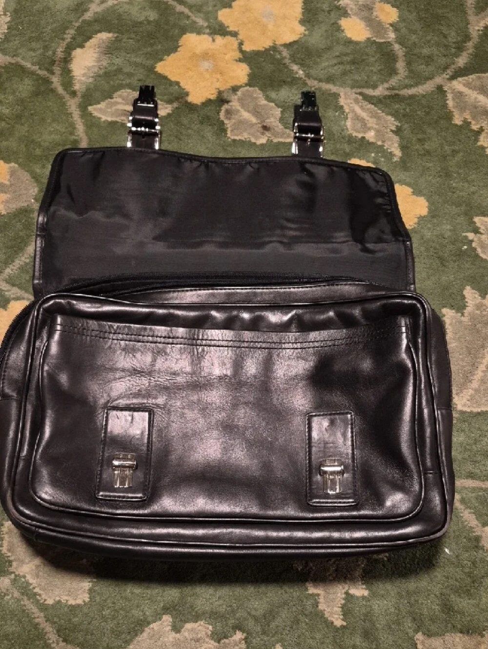 Coach Black Leather Double-Buckle Briefcase